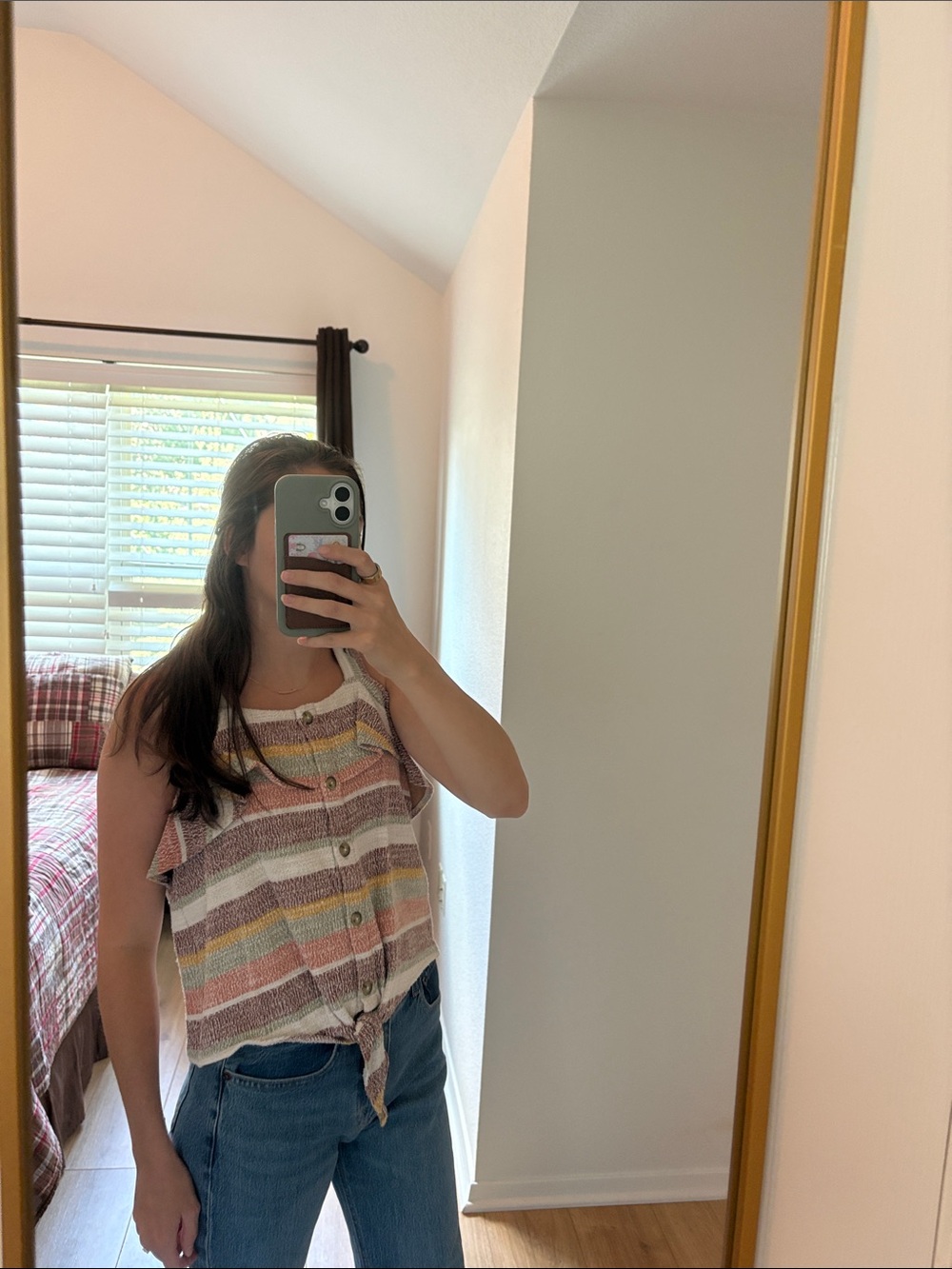 Madewell Striped Tie-Front Ruffle Camisole - Pink, Yellow, Cream